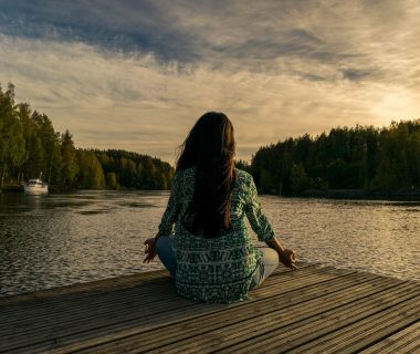 Woman facing to the north during her evening meditation